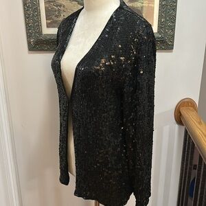 Black Sequin Silk Cardigan